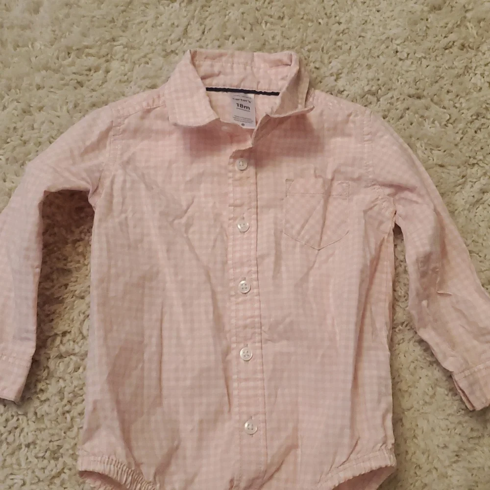 5 For 25$ Carter's Pink Checkered Baby‎ One Piece Shirt Size 18 Months